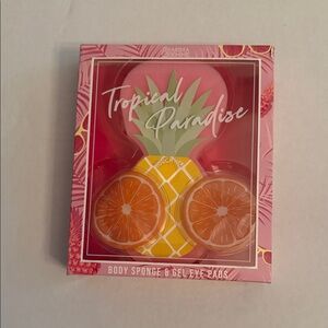 Tropical Paradise Body Sponge & Gel Eye Pads Skincare Set - Pink and Orange